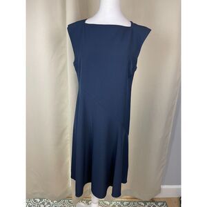 MM.LaFleur Blue Sleeveless Fit & Flare Asymmetrical Seam Workwear Dress Size 12